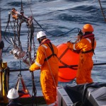 marine sonar equipment for hire being deployed into the ocean